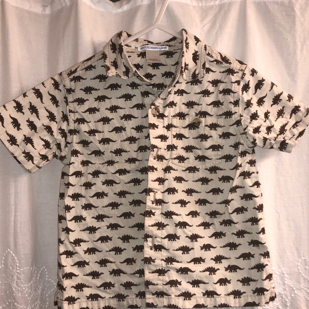 Janie and Jack Linen Button Down Dinosaur Shirt